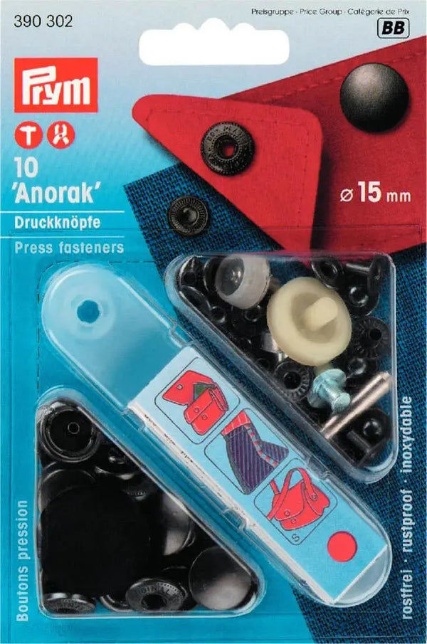 Druckknöpfe Anorak 15 mm schwarz 390302 - Prym Stoff Ambiente