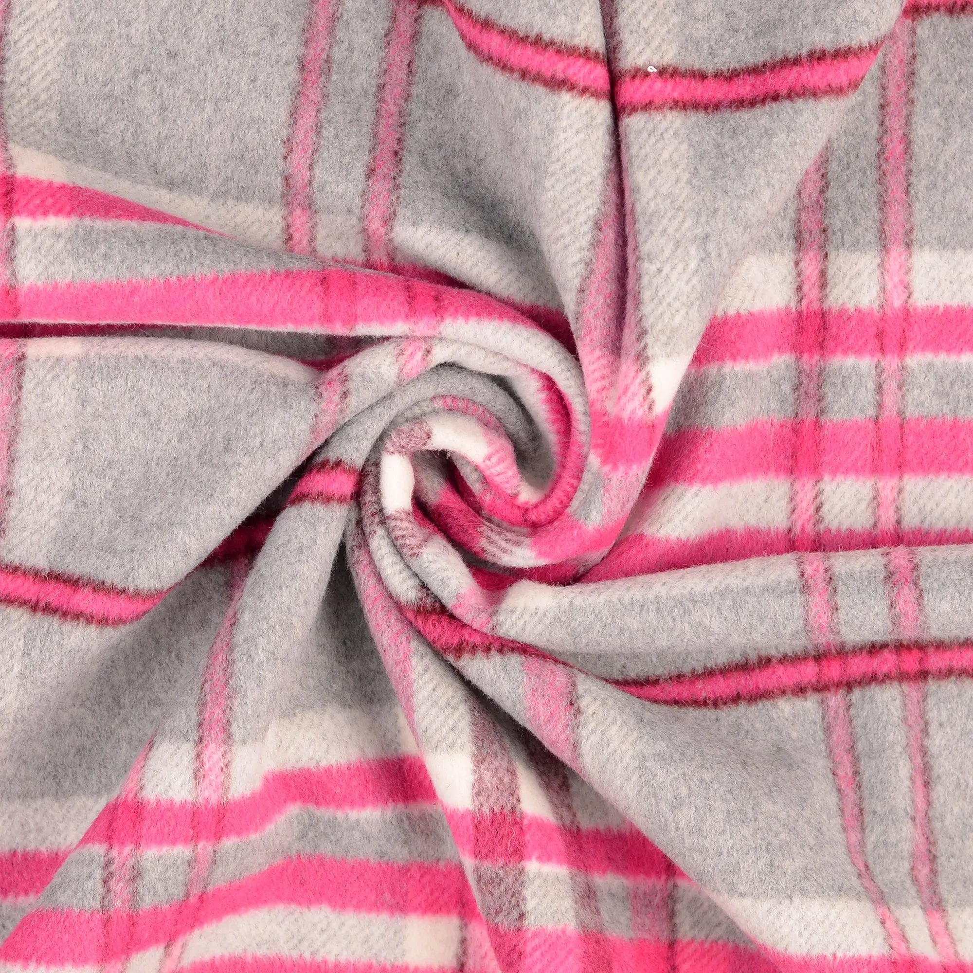 Mantelstoff Mantelflausch Wollstoff Karo grau rosa pink – Stoff