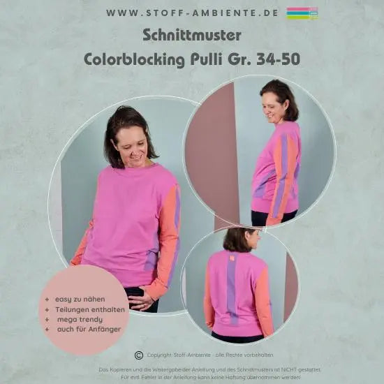 Schnittmuster als E-Book Colorblocking Pulli | Größen: 34– 50 Stoff Ambiente
