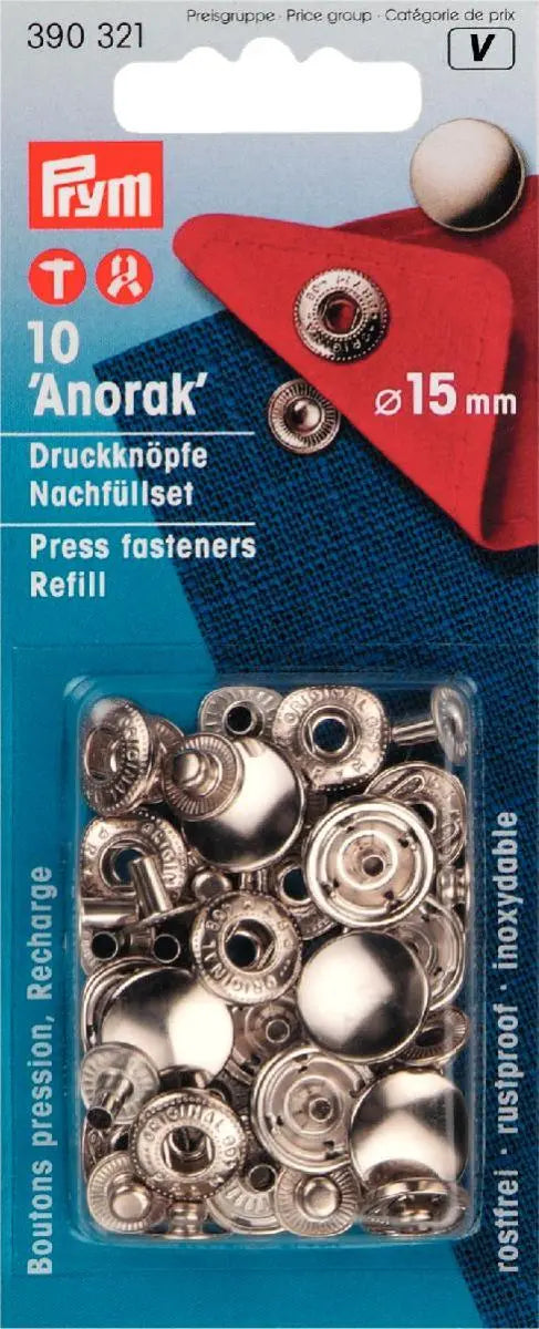 Druckknöpfe Nachfüller Anorak 15 mm silber 390321 Prym