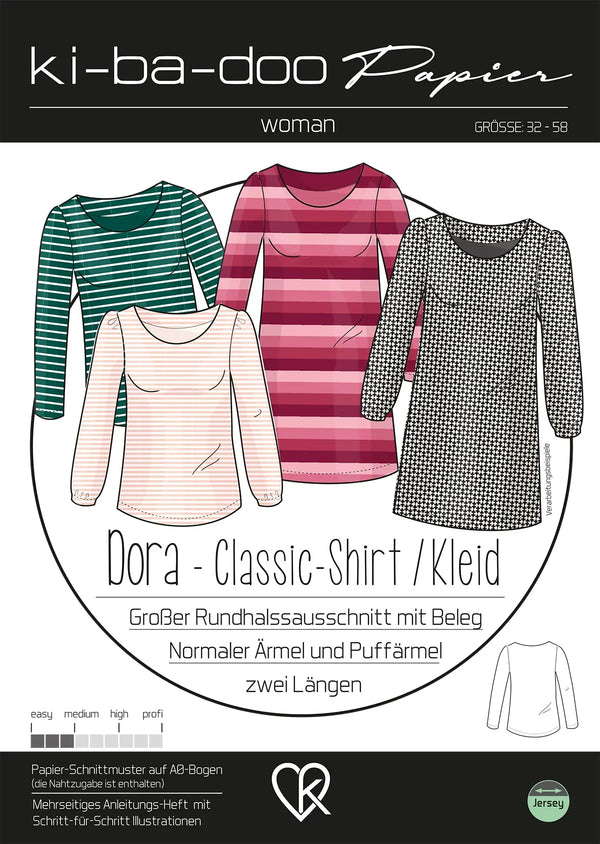Schnittmuster Papierschnittmuster Dora Classic Shirt/Kleid Damen 32-58 - Ki-ba-doo® Stoff Ambiente