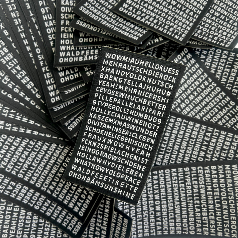 3 x Mehretikette Label Buchstabensalat zum Aufbügeln und Aufnähen