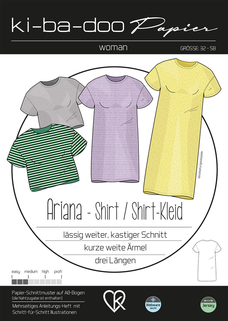 Schnittmuster Papierschnittmuster Ariana Shirt & Kleid Damen 32-58 - Ki-ba-doo® Stoff Ambiente