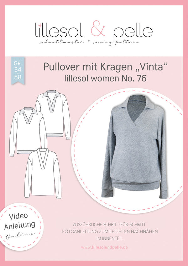 Schnittmuster Papierschnittmuster Pullover mit Kragen Vinta No. 76 Damen 34-58 - Lillesol & Pelle Stoff Ambiente