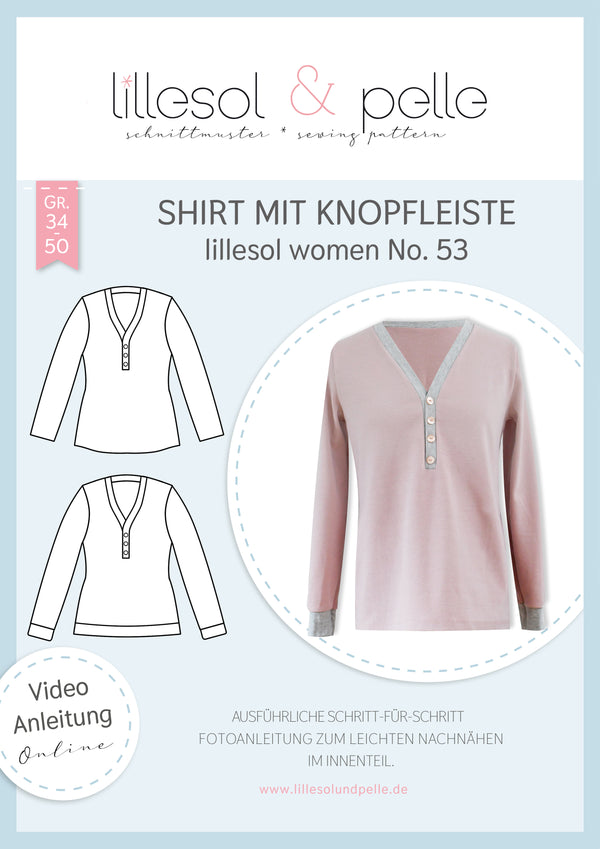 Schnittmuster Papierschnittmuster Shirt mit Knopfleiste No. 53 Damen 34-50 - Lillesol & Pelle Stoff Ambiente